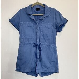 MIOU MUSE Easygoing Romper Size Small Blue 100% Cotton Tie Waist Shorts Casual